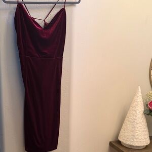 Lulus Burgundy Velvet V Neck Dress with a